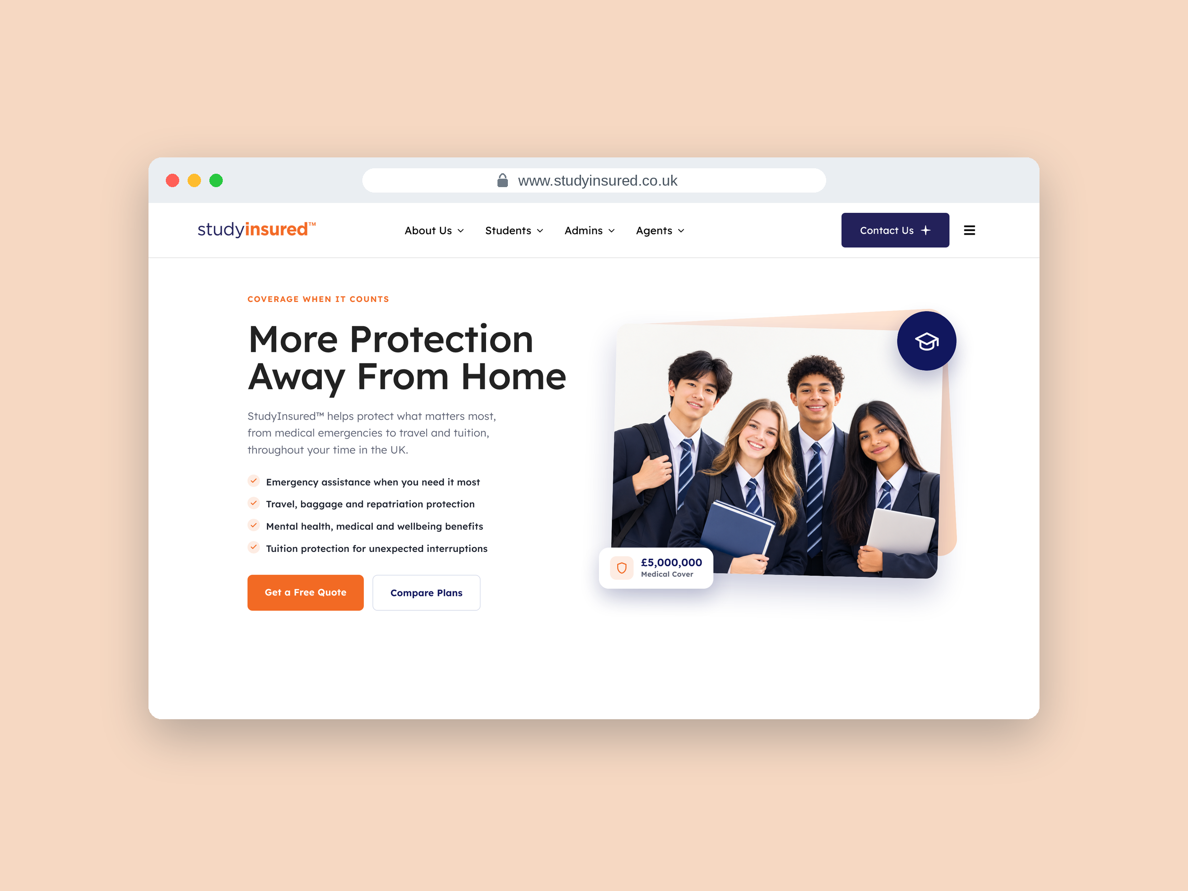 StudyInsured UK website homepage