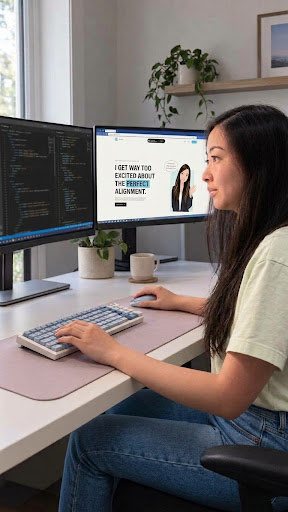 Kim at her desk